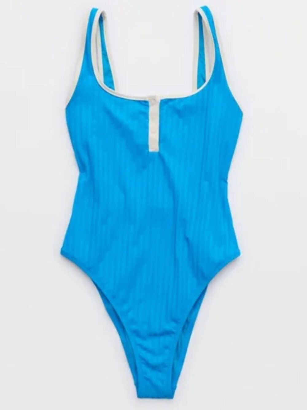 Aerie Wide Rib Henley Cheeky One Piece Swimsuit NWT Blue Size Small - Picture 2 of 7